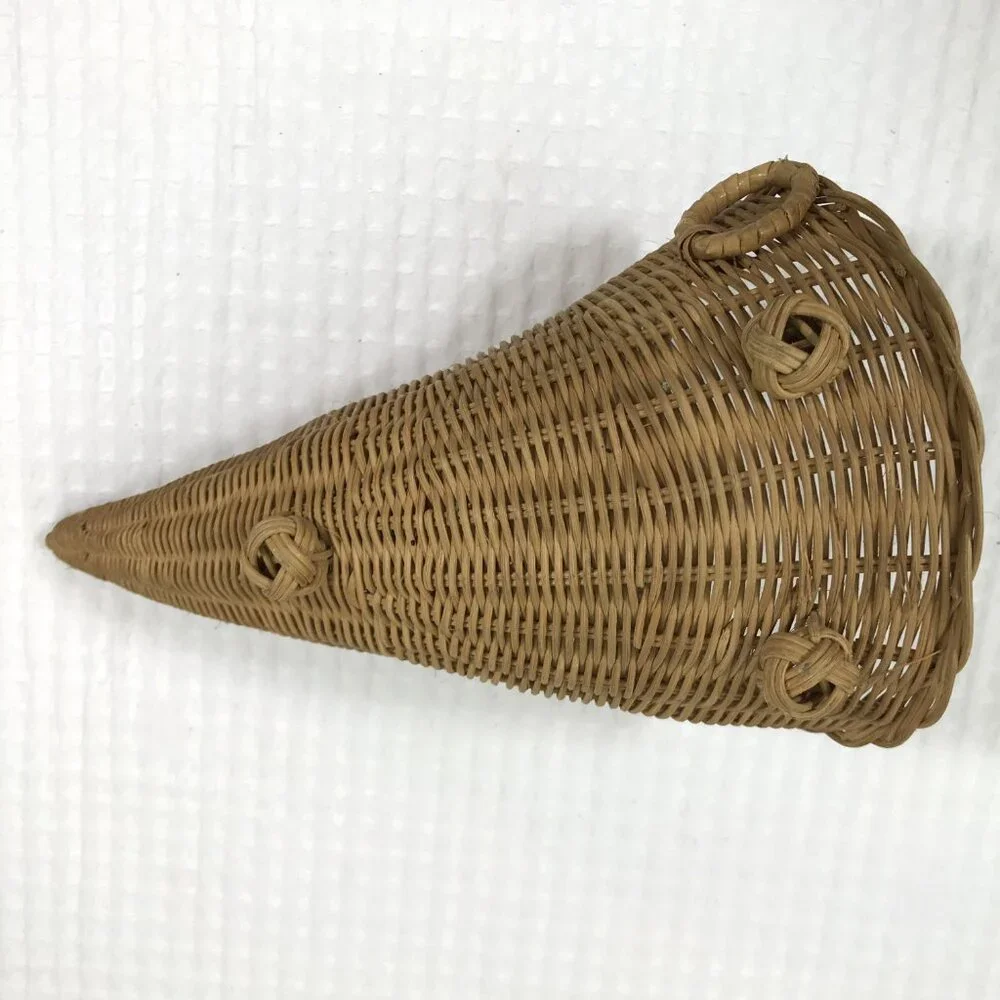 Vintage wicker cornucopia basket wall hanging horn of plenty